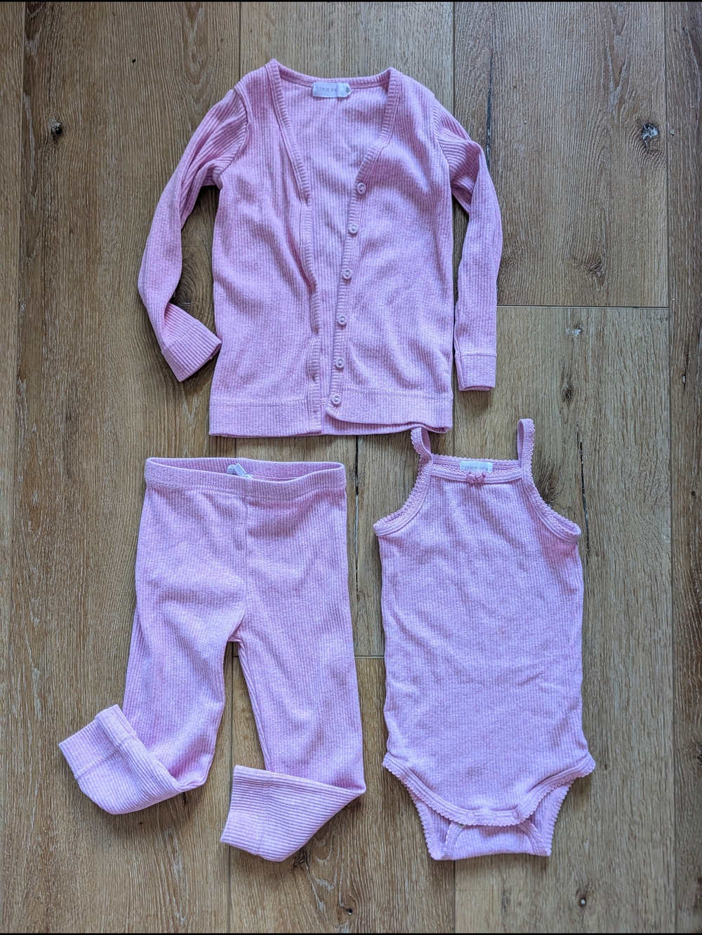 Jamie Kay Sz 2 Pink Ribbed 3-Piece Set Leggings Cami Onesie Cardigan